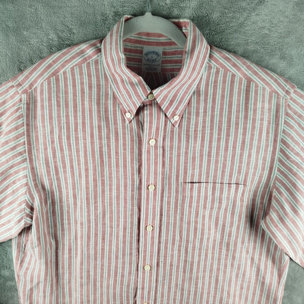 Brooks Brothers Shirt Mens Large Striped Irish Linen Button Down Slim Fit Casual